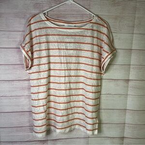 100% Linen Charter Club Luxury NEW Stipe Coral Top Size Medium